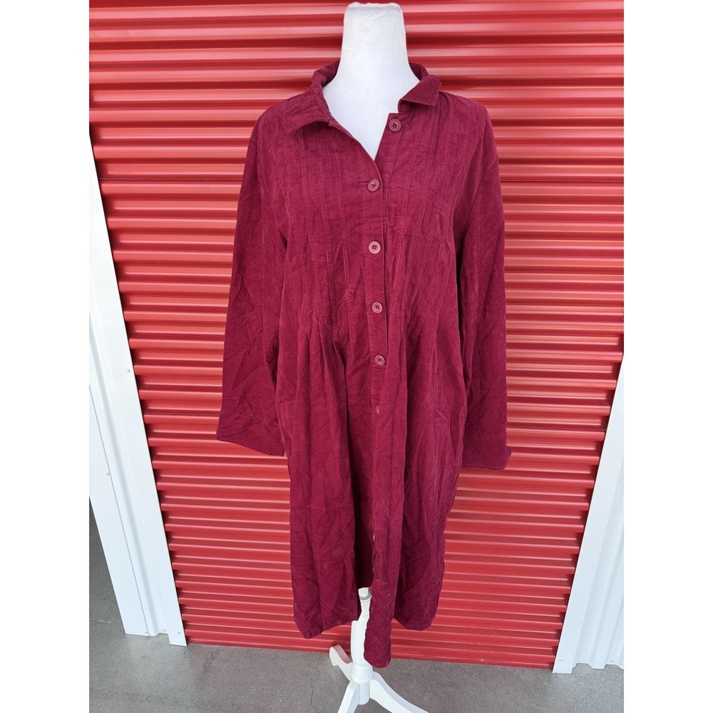 The Vermont Country Store Shirt Dress Womens 1X Red Corduroy Midi Collared